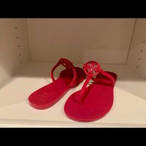 Vibrant Pink Tory Burch Logo Jelly Sandals